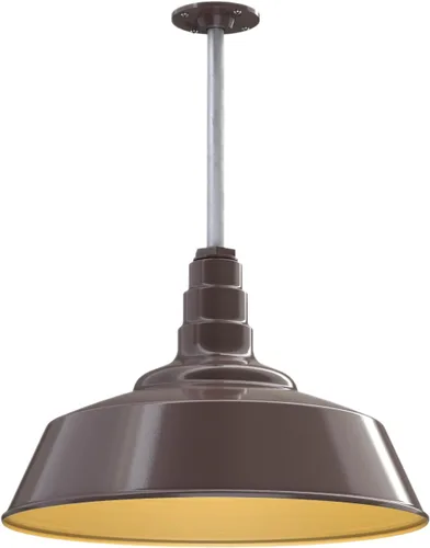 Vista 30 de Steel Lighting Co. Manhattan Warehouse Light Colgante montado en el techo Cúpula de 20 pulgadas vástago de 12 pulgadas Luz de granero