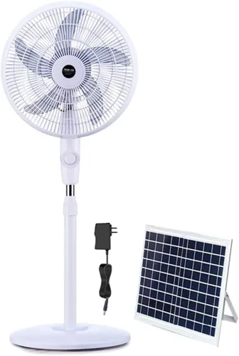 Vista 6 de Ventilador de suelo solar, ventilador de pie oscilante solar de 16 pulgadas con panel solar/cargador, ventiladores de pedestal a pilas recargables