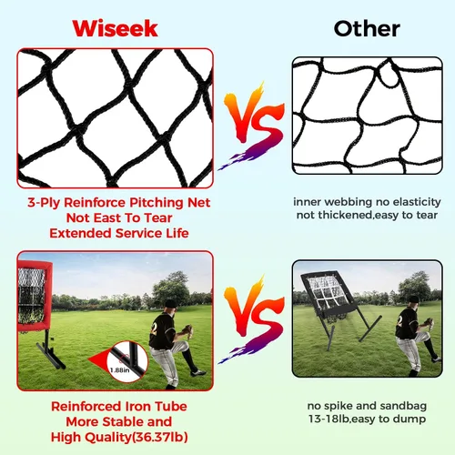 Vista 6 de Heavy Duty 9 Hole Pitching Net with Strike Zone,9 Pocket Pitching Target Net of 4 Adjustable Heights (36-53in),Softball Pitching Net Fix by 8xspikes
