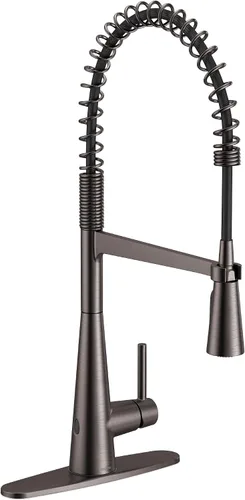 Vista 10 de Moen Grifo de Cocina Desplegable Elegante Negro de Acero Inoxidable de Una Sola Manija Sin Contacto de Arco Alto, Grifo Moderno de Fregadero