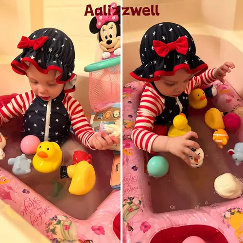 Vista 83 de Aalizzwell Traje de baño de una pieza de manga larga con sombrero para bebé niña