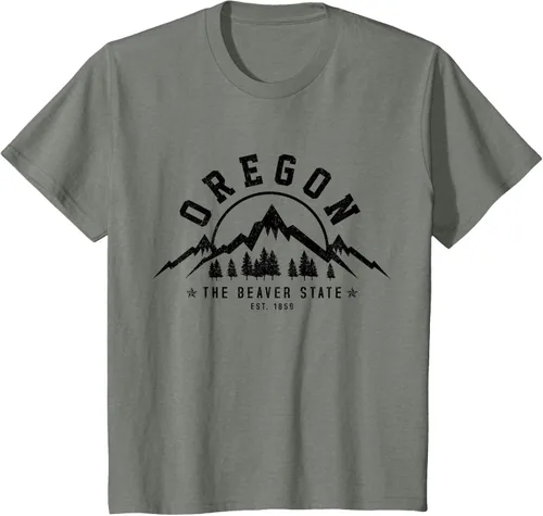 Vista 51 de Oregon The Beaver State Est. 1859 Vintage Mountains - Camiseta de regalo, gris, S