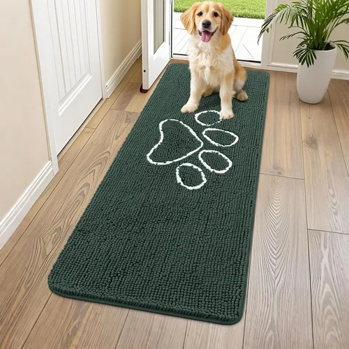 Vista 239 de Smiry Tapete para puerta de perro para patas fangosas, absorbente y Gris y negro