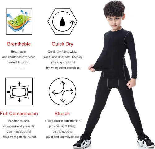 Vista 5 de Conjunto de camisetas y pantalones de béisbol de compresión para niños y jóvenes, camisas atléticas de manga larga, pantalones de fútbol, pantalones
