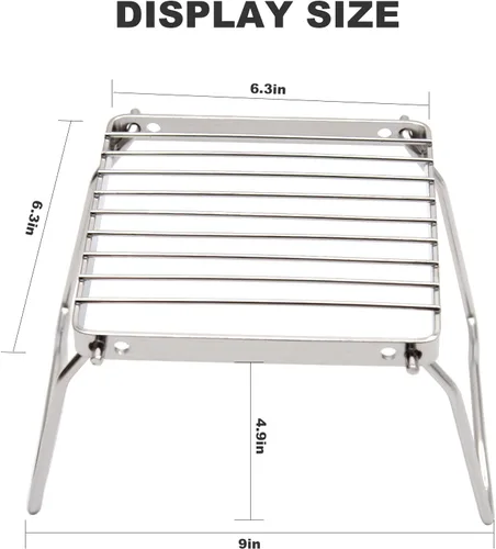 Vista 3 de Saihisday Parrilla plegable para fogata, parrilla portátil para acampar con patas plegables, rejilla de acero inoxidable 304 para estufa de gas