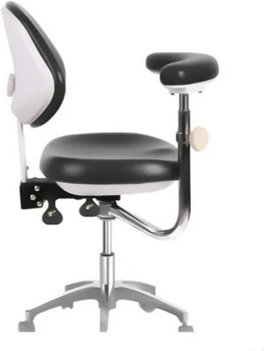 Vista 3 de Silla Asistente Ajustable Del Taburete Del Doctor+360 Grados Rotación Apoyabrazos PU Negro QY600