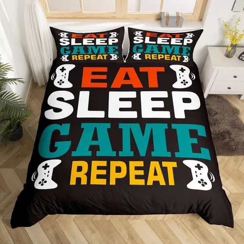 Vista 34 de Erosebridal - Juego de ropa de cama gamer para niños, tamaño matrimonial, decoración de habitación de juegos, funda de edredón hexagonal de panal
