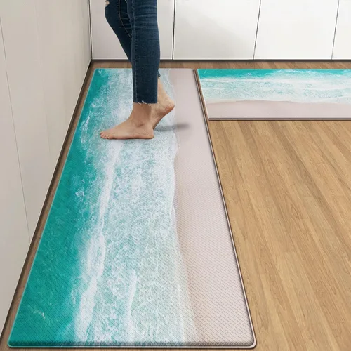 Vista 13 de Arttown - Juego de 2 tapetes antifatiga para cocina de mármol negro y oro, tapete acolchado impermeable y antideslizante y alfombra de espuma