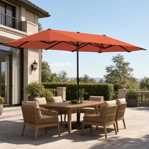 Vista 10 de PHI VILLA Sombrilla Grande de Patio de 13 Pies de Doble Cara Gemela para Mercado Exterior con Manivela, Beige 13x6.5 ft shade, rectangular, patio
