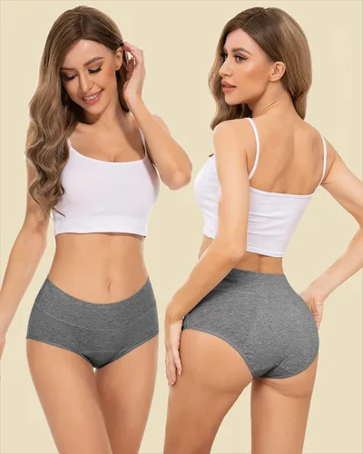 Vista 2 de PULIOU Ropa interior para mujer, paquete de 3, ropa interior elástica de algodón de cintura alta para mujer hipster posparto