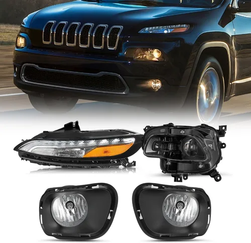 Vista 20 de JSBOYAT Compatible con Jeep Cherokee 2014-2018 Led DRL luz de estacionamiento y luces antiniebla, señal de giro estilo OE LED DRL cromada, luz