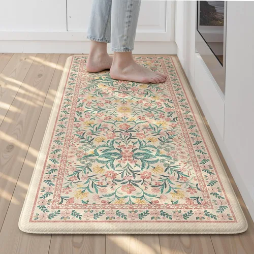 Vista 17 de Collive Tapete Anti Fatiga para Piso de Cocina, Tapetes de Cocina con Diseño Floral Primaveral para Piso Juego de 2, Alfombras para Fregadero Beige