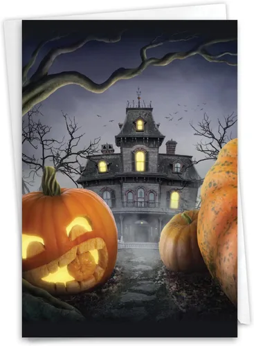 Vista 7 de NobleWorks Tarjeta de felicitación de Halloween con sobre de 5 x 7 pulgadas (1 tarjeta) calabazas brillantes - C10194BHWG