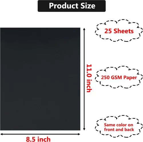 Vista 2 de 25 Hojas de Papel de Cartulina Negra 8.5 x 11 Pulgadas, 250 GSM/92 lb Papel de Cartulina Gruesa para Tarjetas DIY, Papel de Cartulina