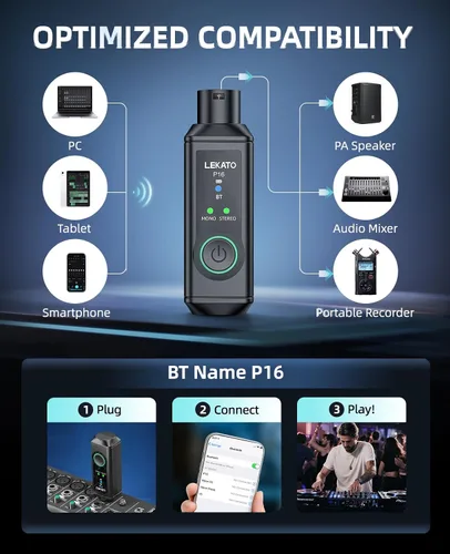 Vista 3 de LEKATO Receptor Bluetooth XLR, BT 5.3, 48 kHz/24 bits, adaptador Bluetooth inalámbrico para mesa de consola mezcladora, mezcladores de audio