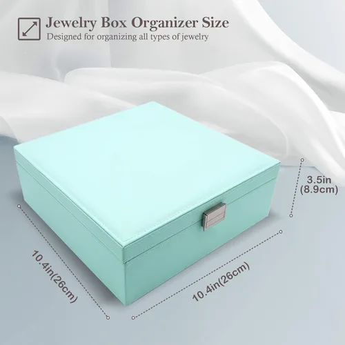 Vista 5 de ProCase - Joyero grande de cuero con dos niveles para organizar aretes, pulseras, anillos, relojes, para mujeres, niñas, regalo ideal para novia