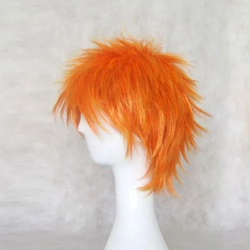 Vista 3 de Bleach Kurosaki Ichigo Traje Corto Naranja Partido Cosplay Pelucas, N