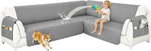 Vista 50 de Fundas para sofá modular, impermeables, 6 piezas, fundas de sofá en forma de L, lavables, antideslizantes, fundas para sofá seccional, suaves