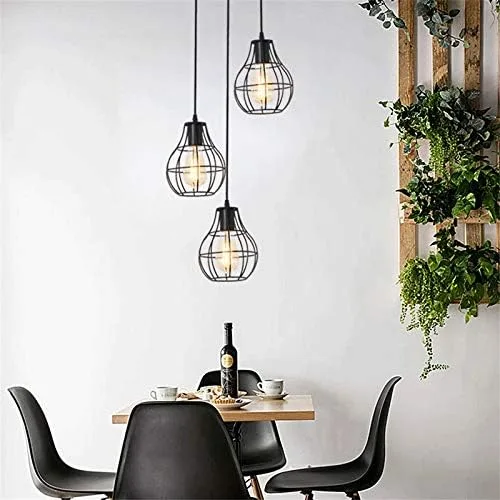 Vista 2 de Modern Black Pendant Light Fixtures, Mesh Metal Chandelier, Vintage Industrial 3 Heads Hanging Pendant Lamp for Kitchen Island Dining Room Farmhouse