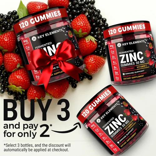 Vista 9 de KEY ELEMENTS - Gomitas de zinc de apoyo inmunológico de 50 mg con vitamina Rich Berry Taste - Suplementos de zinc antioxidantes naturales con cobre