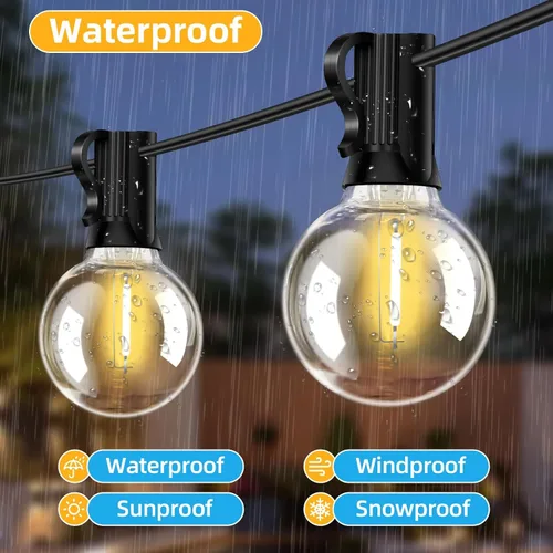 Vista 3 de Luces de cadena LED G40 para exteriores de 25 pies con 12+1 bombillas, enchufe E12, blanco cálido de 2700K, grado comercial, resistente a