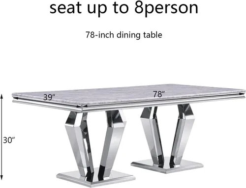 Vista 3 de ACEDÉCOR Juego de mesa de comedor blanca para 4, mesa de comedor de lujo blanca con sillas de comedor de terciopelo blanco de alta gama
