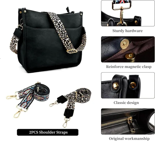 Vista 3 de KOGTLA - Juego de 2 bolsas de hombro cruzadas para mujer con 2 correas ajustables para guitarra de leopardo