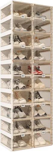 Vista 9 de ANTBOX Zapatero plegable, organizador de zapatos para armario, caja de almacenamiento de zapatos de plástico que ahorra espacio para la entrada