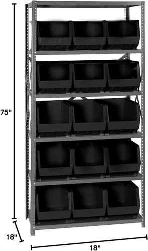 Vista 181 de Quantum QSBU-245BK Heavy Duty Shelving Unit with (7) Shelves and (24) QUS245 Black Bins for Garage Warehouse Storage Distribution 400 lb Load
