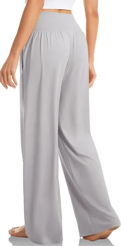 Vista 3 de TARSE Pantalones holgados casuales de pierna ancha para mujer, pantalones de yoga, cómodos, cruzados, de cintura alta, pantalones de pijama