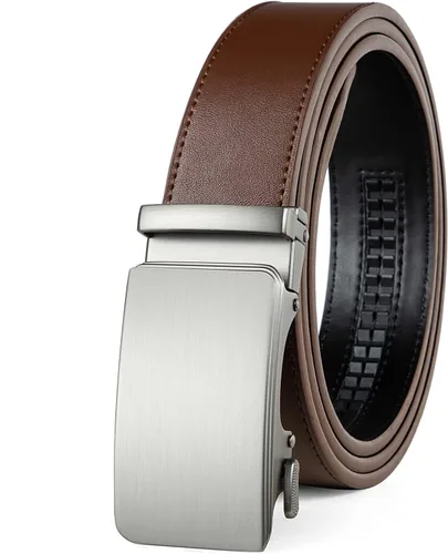 Vista 19 de Drowsmen - Cinturón de cuero para hombre con trinquete de 1 3/8 pulgadas, hebilla automática de deslizamiento con clic, ajuste ajustable para un