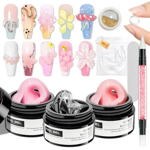 Vista 30 de Gel Constructor Sólido para Uñas - Gel de Arte de Uñas 3D Claro Transparente Antiadherente para Manos para Tallado, Moldeado, Patrones