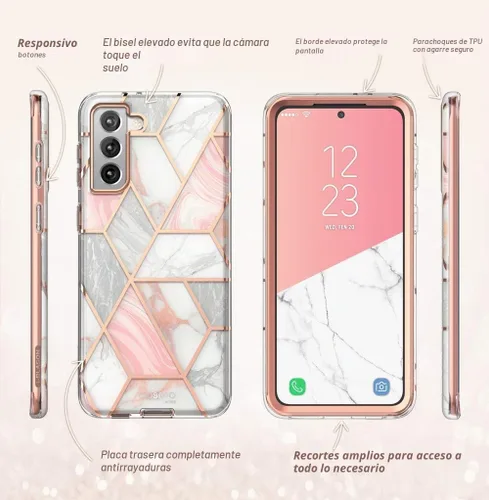 Vista 6 de i-Blason Cosmo Series - Funda para Samsung Galaxy S21 5G, diseño delgado y elegante, 6.2 pulgadas (mármol). Mármol rosa