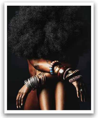 Vista 10 de Arte de pared de mujer negra, arte de pared de niña negra, póster moderno de pintura al óleo, retrato femenino vintage, afroestadounidense, sexy