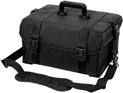 Vista 4 de Estuche con rueditas AW 2 en 1 para maquillaje, ligero, color negro, de tela oxford, 15x11x25 pulgadas, bolsa para cosméticos con cajones