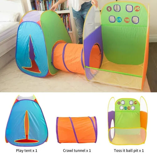 Vista 2 de Alvantor® Tienda de campaña para niños, divertido Toss It Game Zone 3 en 1, túnel de juego desplegable para interiores y exteriores, gran juego
