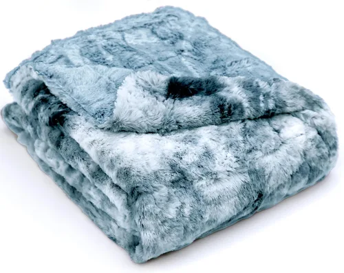 Vista 2 de Doublesoft - Manta de Tiro de Piel Sintética de Gran Tamaño, 50"x65" Azul Escarcha Suave Difusa Esponjosa Acogedora de Felpa Peluda Cómoda Cálida