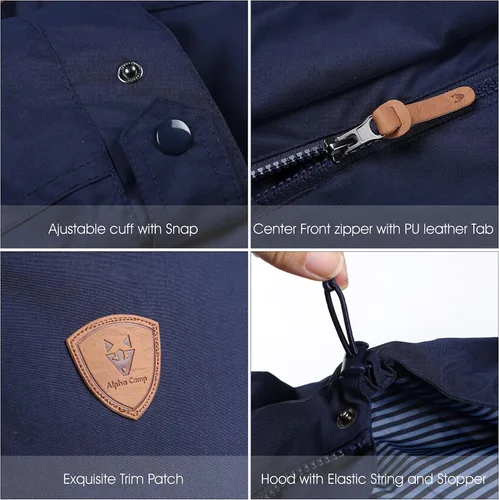Vista 5 de ALPHA CAMP Men Waterproof Jacket with Hood Rain Coat Windbreaker All Weather Breathable Long Soft Shell
