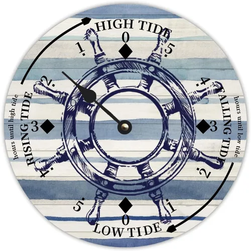 Vista 13 de Reloj de marea de estrella de mar oceánico, silencioso sin tictac, funciona con pilas, reloj de marea de madera, arte de pared, reloj de movimiento