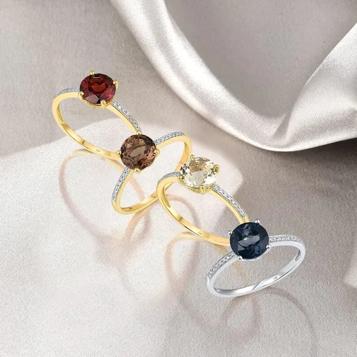 Vista 3 de Santuzza Anillo de oro macizo de 10 quilates con piedras preciosas solitarias para mujer