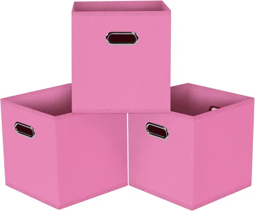Vista 45 de Cubos de almacenamiento plegables negros, caja de almacenamiento de tela, cestas organizadoras con asas dobles para organizador del hogar (negro)