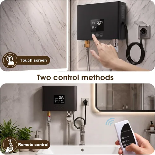 Vista 5 de Calentador de agua eléctrico sin tanque 3000 W 110 V Temperatura constante Calentador de agua caliente instantáneo con control remoto Pantalla Negro