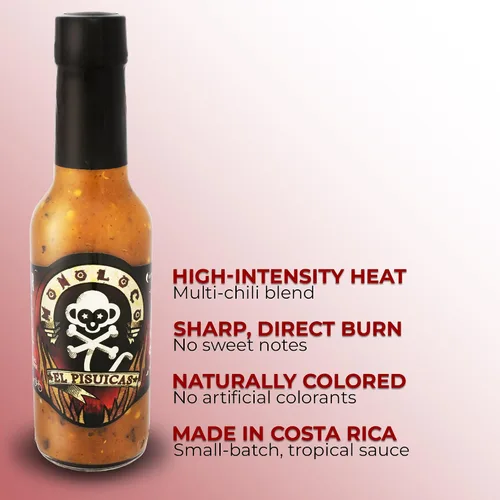 Vista 6 de Monoloco Salsa picante vegana sin gluten con gorro escocés panameño, rocoto, pimientos de cayena y pimientos fantasma, ajo y especies naturales