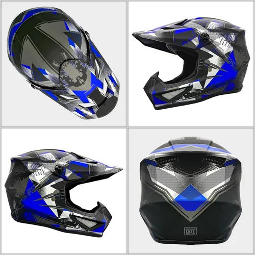 Vista 6 de Casco para jóvenes y niños de motocross, casco para adultos de ATV y bicicleta de tierra con gafas, guantes y máscara, casco de motocicleta de cara