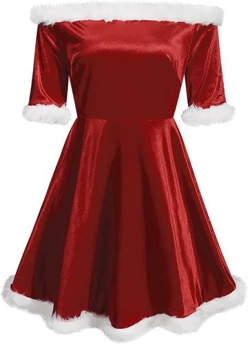 Vista 3 de Wrrkayly Disfraz de Papá Noel para mujer, vestido de terciopelo con capucha, vestido de Navidad, juego de rol, vestido de cosplay bodycon para fiesta