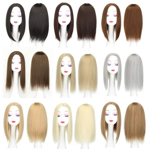 Vista 4 de 22 "Parte media pelo recto Topper clip en mono base frente postizo para mujeres pérdida de cabello 16/613
