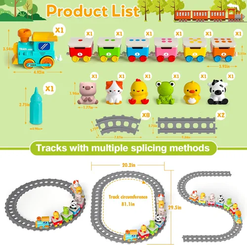 Vista 6 de Juguetes de tren de animales de granja para niños de 2 a 4 años, juego de tren eléctrico para niños con música, vapor y luces, juguetes