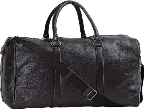 Vista 2 de Embassy™ Bolso de lona de cuero genuino de grano de guijarro cosido a mano de 21" negro, Negro