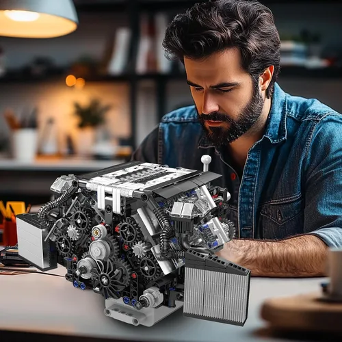 Vista 6 de Mould King 10230 V8 Engine Works A8 W12 Sports Car Engine Model Building Kit, 871+ Pieces Electric Power Version, STEM Engineering Toy for Adults