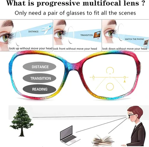 Vista 3 de Gafas de lectura multifocales progresivas, lentes de sol de transición, lector fotocromático para mujer, gafas redondas vintage para computadora